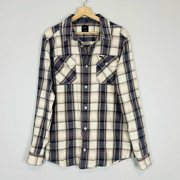 RVCA MidWeight Blue Plaid Flannel Button Up Large - Picture 1 of 4